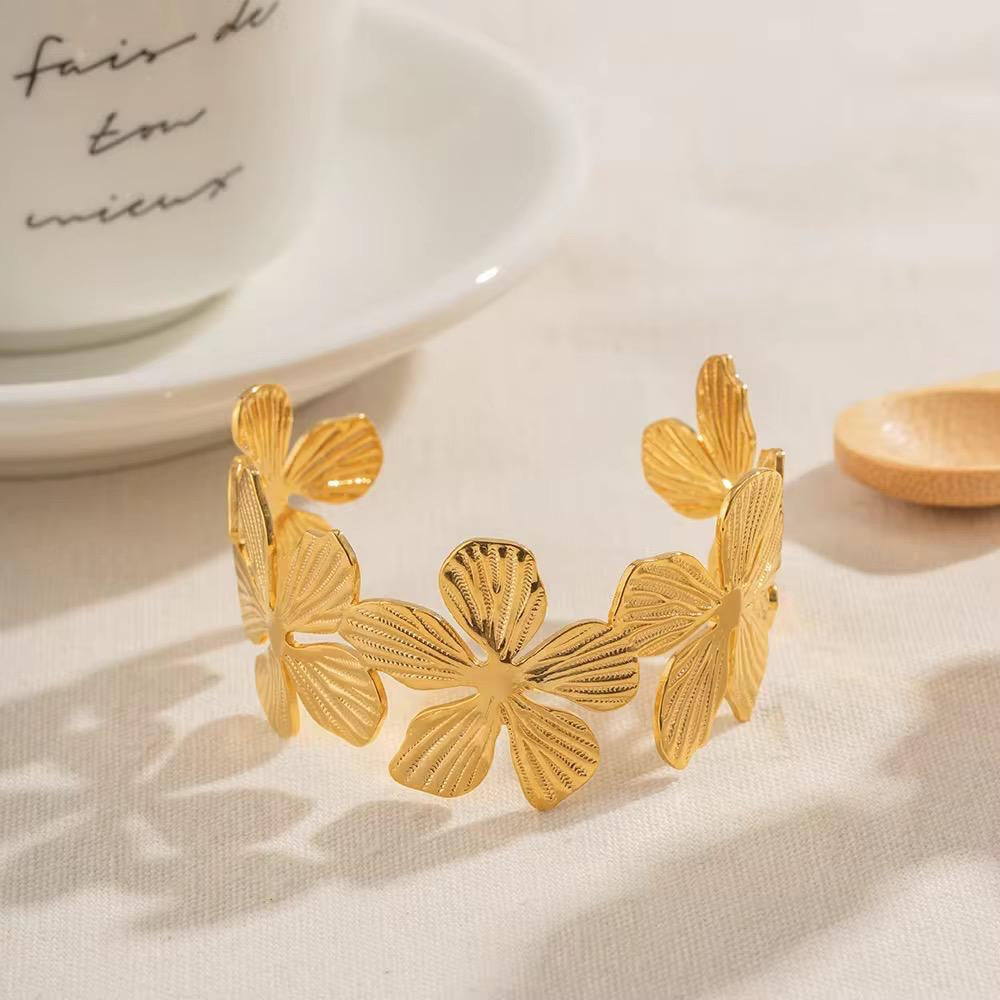 Floral Golden Bangle Adjustable